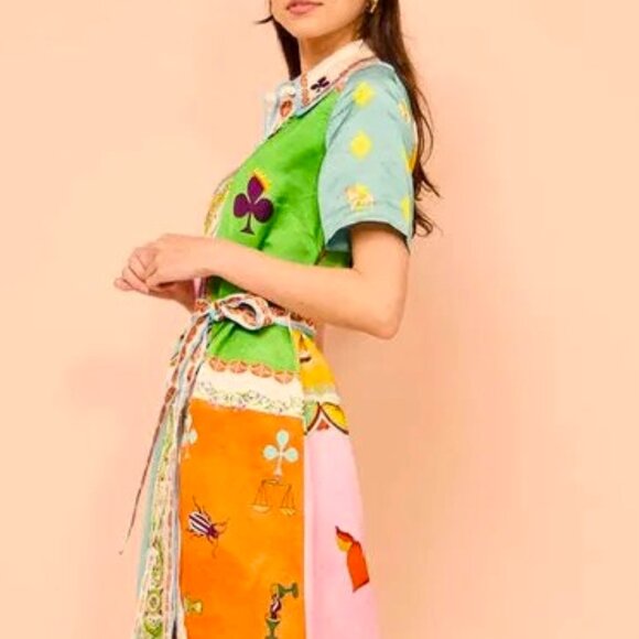 BUTTON DOWN ALICE IN WONDERLAND CARDS MAXI DRESS SQUARES OF HEARTS , CLUBS DRESS - Picture 4 of 6